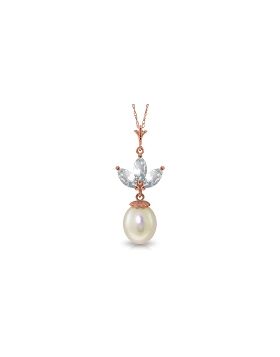 14K Rose Gold Necklace w/ Pearl & Aquamarines