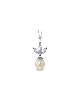 4.75 Carat 14K White Gold Necklace Pearl Aquamarine