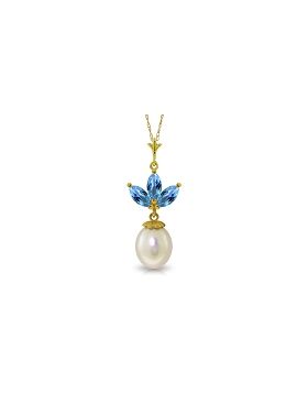 4.75 Carat 14K Gold Necklace Pearl Blue Topaz