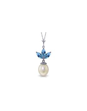 4.75 Carat 14K White Gold Necklace Pearl Blue Topaz