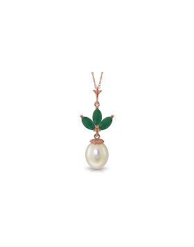 14K Rose Gold Necklace w/ Pearl & Emeralds