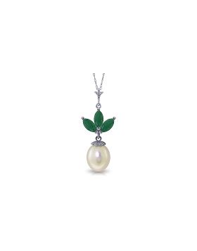 4.75 Carat 14K White Gold Necklace Pearl Emerald