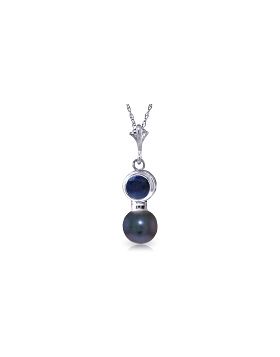 1.23 Carat 14K White Gold Necklace Sapphire Black Pearl