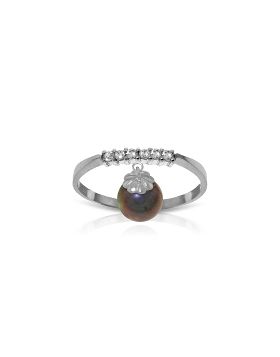 2.1 Carat 14K White Gold Ring Natural Diamond Dangling Black Pearl