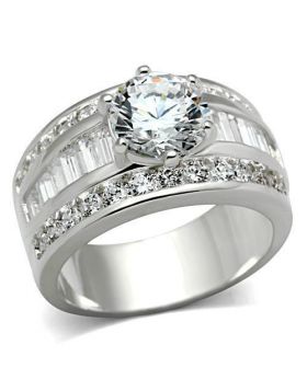 SS019-10 - 925 Sterling Silver Silver Ring AAA Grade CZ Clear