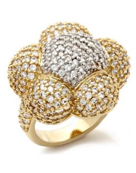 LOA941-5 - Brass Gold+Rhodium Ring AAA Grade CZ Clear