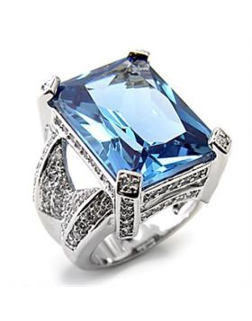 7X315-5 - 925 Sterling Silver Rhodium Ring AAA Grade CZ London Blue