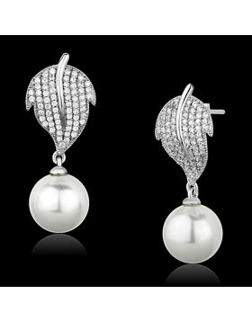 TS166 - 925 Sterling Silver Rhodium Earrings Synthetic White
