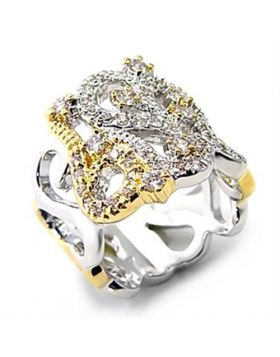 7X090-5 - Brass Reverse Two-Tone Ring AAA Grade CZ Clear