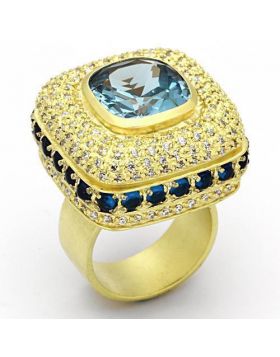 LOA860-6 - Brass Matte Gold Ring Synthetic London Blue