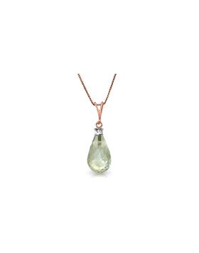 14K Rose Gold Necklace w/ Natural Diamond & Green Amethyst