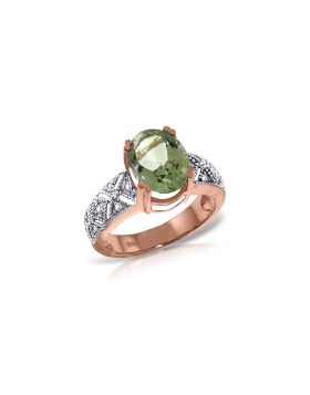 14K Rose Gold Ring w/ Natural Diamonds & Green Amethyst
