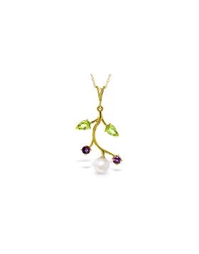 2.7 Carat 14K Gold Necklace Amethyst, Peridot Pearl