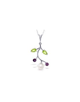 2.7 Carat 14K White Gold Necklace Amethyst, Peridot Pearl