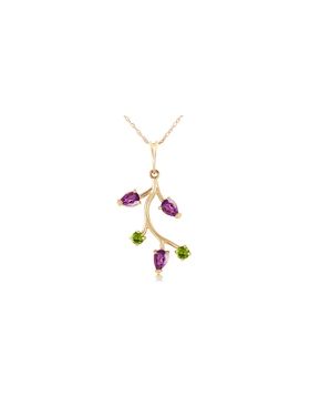 0.95 Carat 14K Gold Leaves Fusion Amethyst Peridot Necklace