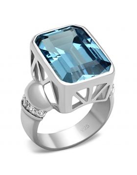 LOS679-7 - 925 Sterling Silver Silver Ring Synthetic Sea Blue
