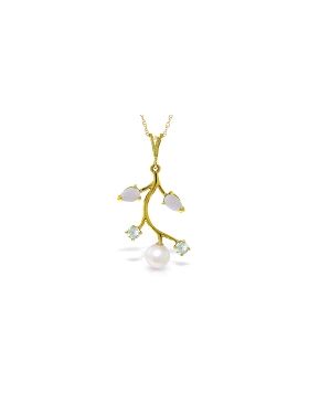 2.45 Carat 14K Gold Necklace Opal, Aquamarine Pearl