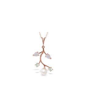 14K Rose Gold Necklace w/ Opals, Aquamarines & Pearl