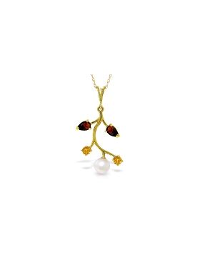 2.7 Carat 14K Gold Necklace Garnet, Citrine Pearl