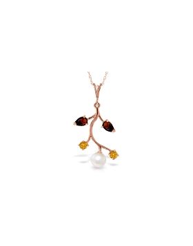 14K Rose Gold Necklace w/ Garnets, Citrines & Pearl