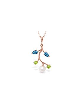 14K Rose Gold Necklace w/ Blue Topaz, Peridots & Pearl