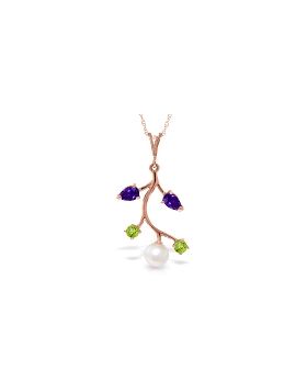 14K Rose Gold Necklace w/ Amethyst, Peridots & Pearl