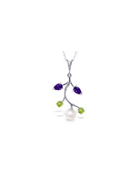 2.7 Carat 14K White Gold Chagrin Amethyst Peridot Pearl Necklace