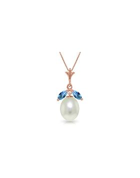 14K Rose Gold Necklace w/ Parl & Blue Topaz