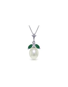 4.5 Carat 14K White Gold Necklace Natural Parl Emerald