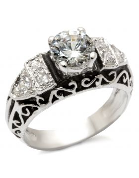 Ring 925 Sterling Silver High-Polished AAA Grade CZ Clear Round