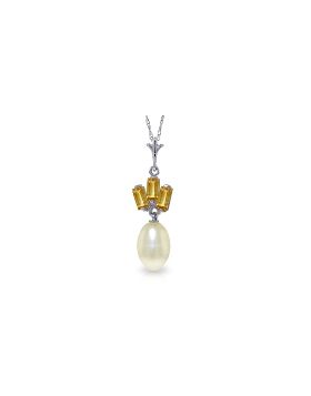 4.68 Carat 14K White Gold Thus Spoke Summer Citrine Pearl Necklace