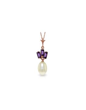 14K Rose Gold Necklace w/ Pearl & Amethysts