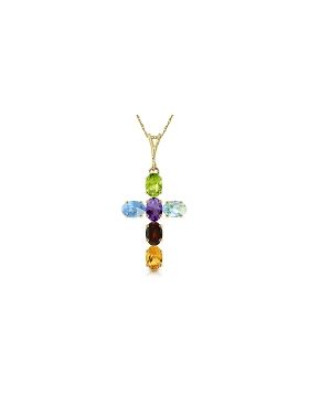 1.5 Carat 14K Gold Cross Necklace Natural Multicolor Gems