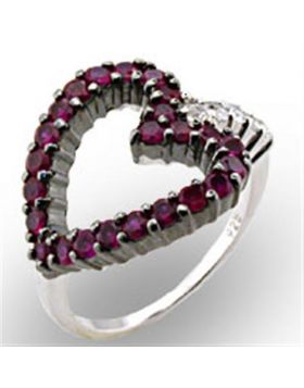 Ring 925 Sterling Silver Rhodium + Ruthenium Synthetic Ruby Garnet