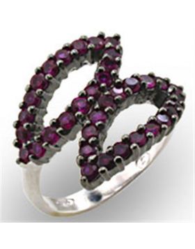 Ring 925 Sterling Silver Rhodium + Ruthenium Synthetic Ruby Garnet