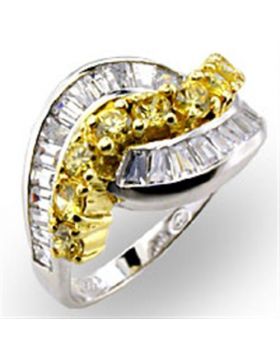 Ring 925 Sterling Silver Reverse Two-Tone AAA Grade CZ Citrine Round