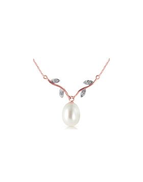 14K Rose Gold Necklace w/ Natural Diamonds & Pearl