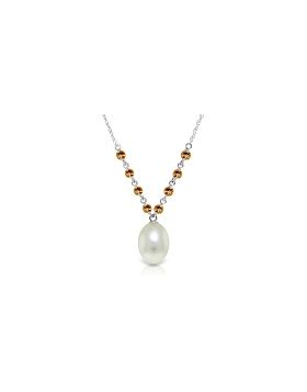 5 Carat 14K White Gold Necklace Natural Citrine Pearl