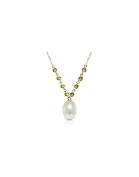 14K Rose Gold Necklace w/ Natural Peridots & Pearl