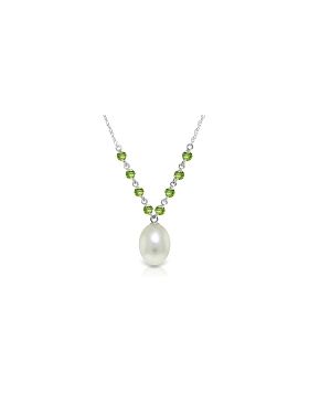 5 Carat 14K White Gold Necklace Natural Peridot Pearl