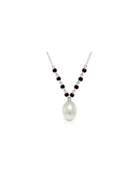 5 Carat 14K White Gold Necklace Natural Garnet Pearl