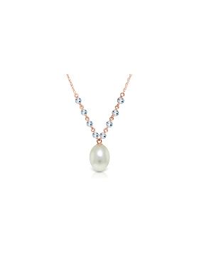 14K Rose Gold Necklace w/ Natural Aquamarine & Pearl