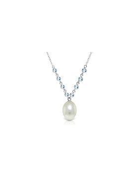 5 Carat 14K White Gold Necklace Natural Aquamarine Pearl
