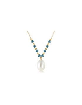 5 Carat 14K Gold Necklace Natural Blue Topaz Pearl