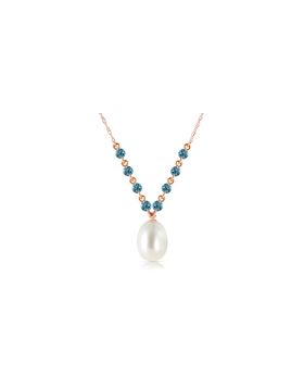 14K Rose Gold Natural Blue Topaz & Pearl Necklace Gemstone