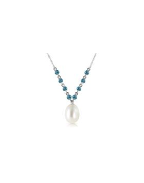 5 Carat 14K White Gold Necklace Natural Blue Topaz Pearl