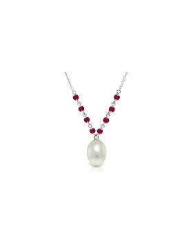 5 Carat 14K White Gold Necklace Natural Rubys Pearl