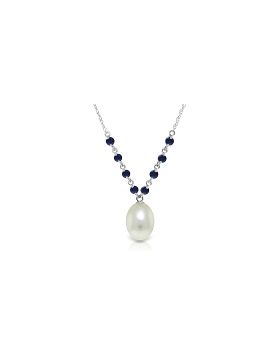 5 Carat 14K White Gold Necklace Natural Sapphire Pearl
