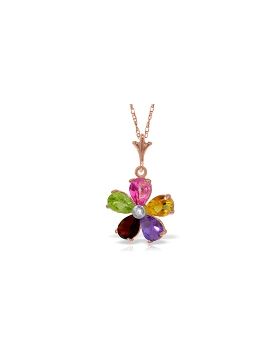 14K Rose Gold Necklace w/ Natural Multi Gemstones & Diamond