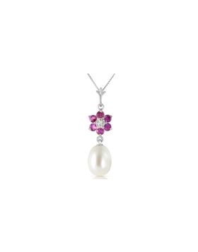 4.53 Carat 14K White Gold Necklace Natural Pearl, Amethyst Diamond